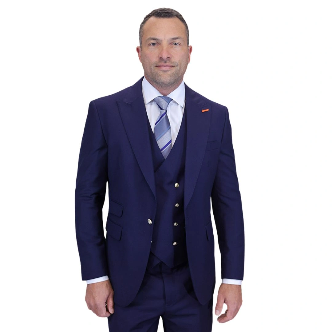 Aether Crest: Navy-blå Elegance Tre-delt Suit Moderne Pasform For Manden