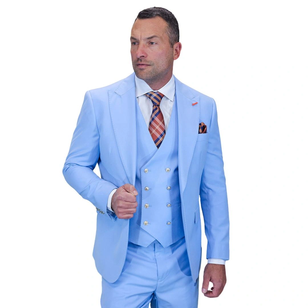 Himlenskrue Collection: Elegant Blå 3-Piece Moderne Kostume – Perfekt Stil!